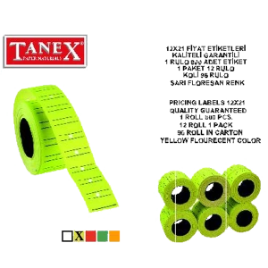 Tanex Fiyat Etiketi Çizgili 12x21 Fosforlu Sarı