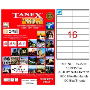 Tanex Laser Etiket 100 YP 105x35 Laser-Copy-Inkjet TW-2216