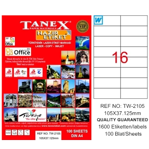 Tanex Laser Etiket 100 YP 105x37 Laser-Copy-Inkjet TW-2105