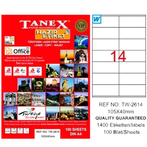 Tanex Laser Etiket 100 YP 105x40 Laser-Copy-Inkjet TW-2614