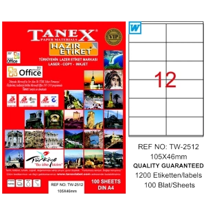 Tanex Laser Etiket 100 YP 105x46 Laser-Copy-Inkjet TW-2512
