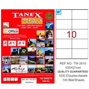 Tanex Laser Etiket 100 YP 105x57 Laser-Copy-Inkjet TW-2610
