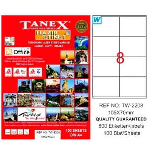 Tanex Laser Etiket 100 YP 105x70 Laser-Copy-Inkjet TW-2208