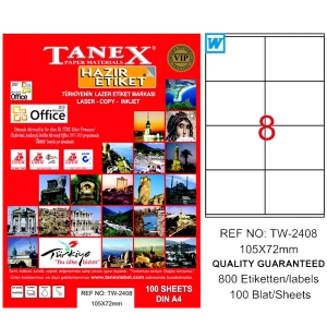 Tanex Laser Etiket 100 YP 105x72 Laser-Copy-Inkjet TW-2408