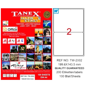 Tanex Laser Etiket 100 YP 199.6x143.5 Laser-Copy-Inkjet TW-2002