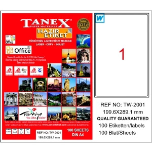 Tanex Laser Etiket 100 YP 199.6x289.1 Laser-Copy-Inkjet TW-2001