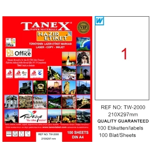 Tanex Laser Etiket 100 YP 210x297 Laser-Copy-Inkjet TW-2000