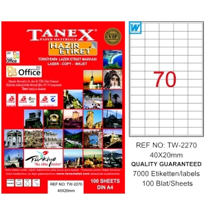 Tanex Laser Etiket 100 YP 40x20 Laser-Copy-Inkjet TW-2270