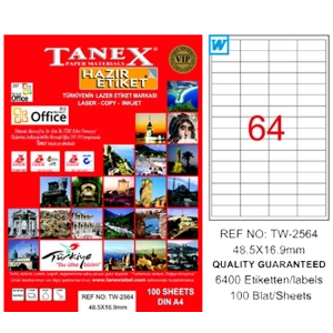 Tanex Laser Etiket 100 YP 48.5x16.9 Laser-Copy-Inkjet TW-2564