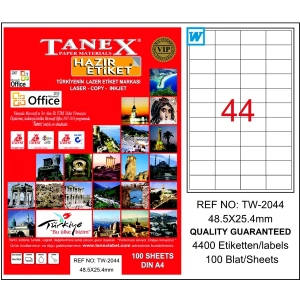 Tanex Laser Etiket 100 YP 48x25 Laser-Copy-Inkjet TW-2044