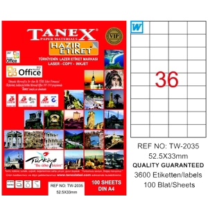 Tanex Laser Etiket 100 YP 52.5x33 Laser-Copy-Inkjet TW-2035