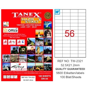 Tanex Laser Etiket 100 YP 52x21 Laser-Copy-Inkjet TW-2321