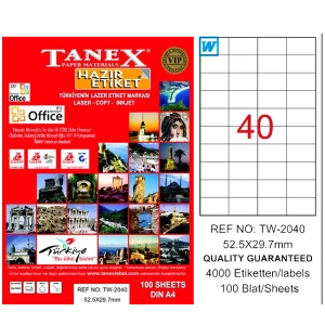 Tanex Laser Etiket 100 YP 52x29 Laser-Copy-Inkjet TW-2040