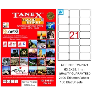 Tanex Laser Etiket 100 YP 63x38 Laser-Copy-Inkjet TW-2021