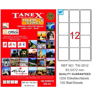 Tanex Laser Etiket 100 YP 63x72 Laser-Copy-Inkjet TW-2012