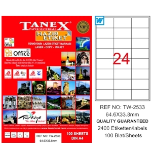 Tanex Laser Etiket 100 YP 64x33 Laser-Copy-Inkjet TW-2533