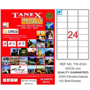 Tanex Laser Etiket 100 YP 64x34 Laser-Copy-Inkjet TW-2024