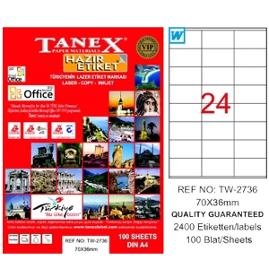 Tanex Laser Etiket 100 YP 70x36 Laser-Copy-Inkjet TW-2736