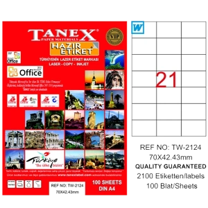 Tanex Laser Etiket 100 YP 70x42.43 Laser-Copy-Inkjet TW-2124