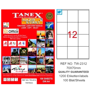 Tanex Laser Etiket 100 YP 70x70 Laser-Copy-Inkjet TW-2312