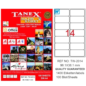 Tanex Laser Etiket 100 YP 99.1x38.1 Laser-Copy-Inkjet TW-2014