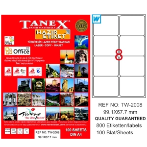 Tanex Laser Etiket 100 YP 99.1x67.7 Laser-Copy-Inkjet TW-2008
