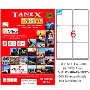 Tanex Laser Etiket 100 YP 99.1x93.1 Laser-Copy-Inkjet TW-2006