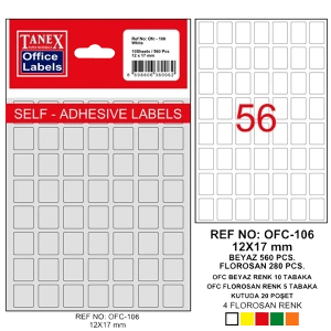 Tanex Ofis Etiketi Poşetli 12x17 MM Beyaz OFC-106