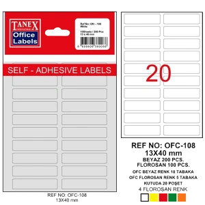 Tanex Ofis Etiketi Poşetli 13x40 MM Beyaz OFC-108