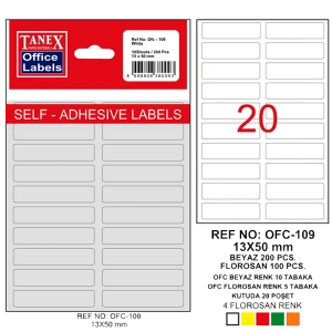 Tanex Ofis Etiketi Poşetli 13x50 MM Beyaz OFC-109