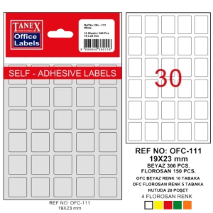 Tanex Ofis Etiketi Poşetli 19x23 MM Beyaz OFC-111