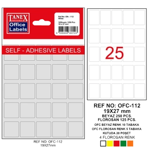 Tanex Ofis Etiketi Poşetli 19x27 MM Beyaz OFC-112