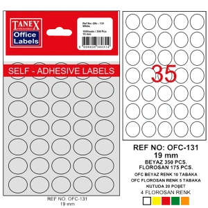 Tanex Ofis Etiketi Poşetli Yuvarlak 19 MM Beyaz OFC-131
