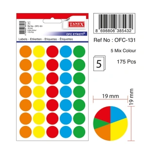 Tanex Ofis Etiketi Poşetli Yuvarlak 19 MM Mix Color OFC-131