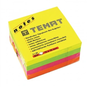 Temat Yapışkanlı Not Kağıdı Küp Fosforlu Renk 75x75 MM