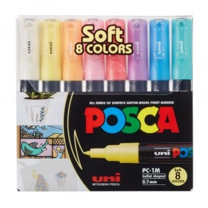 Uni-Ball Posca 0.7 Su Bazlı Poster Markörü Soft Renk 8 Li PC-1M/8C
