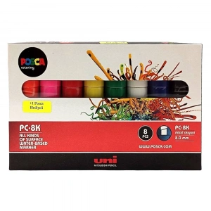 Uni-Ball Posca 8.0 Su Bazlı Poster Markörü Ana Renkler 7+1 PC-8K 8P