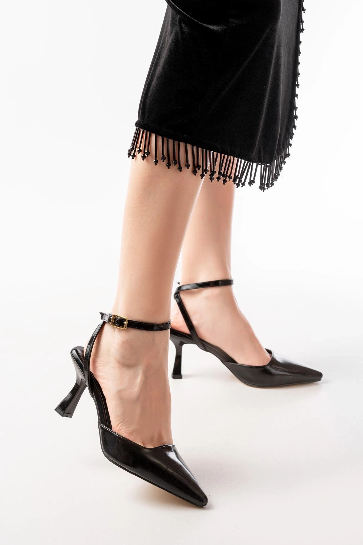 ST-004 Siyah Rugan Günlük 7 cm Topuklu  Ayakkabı