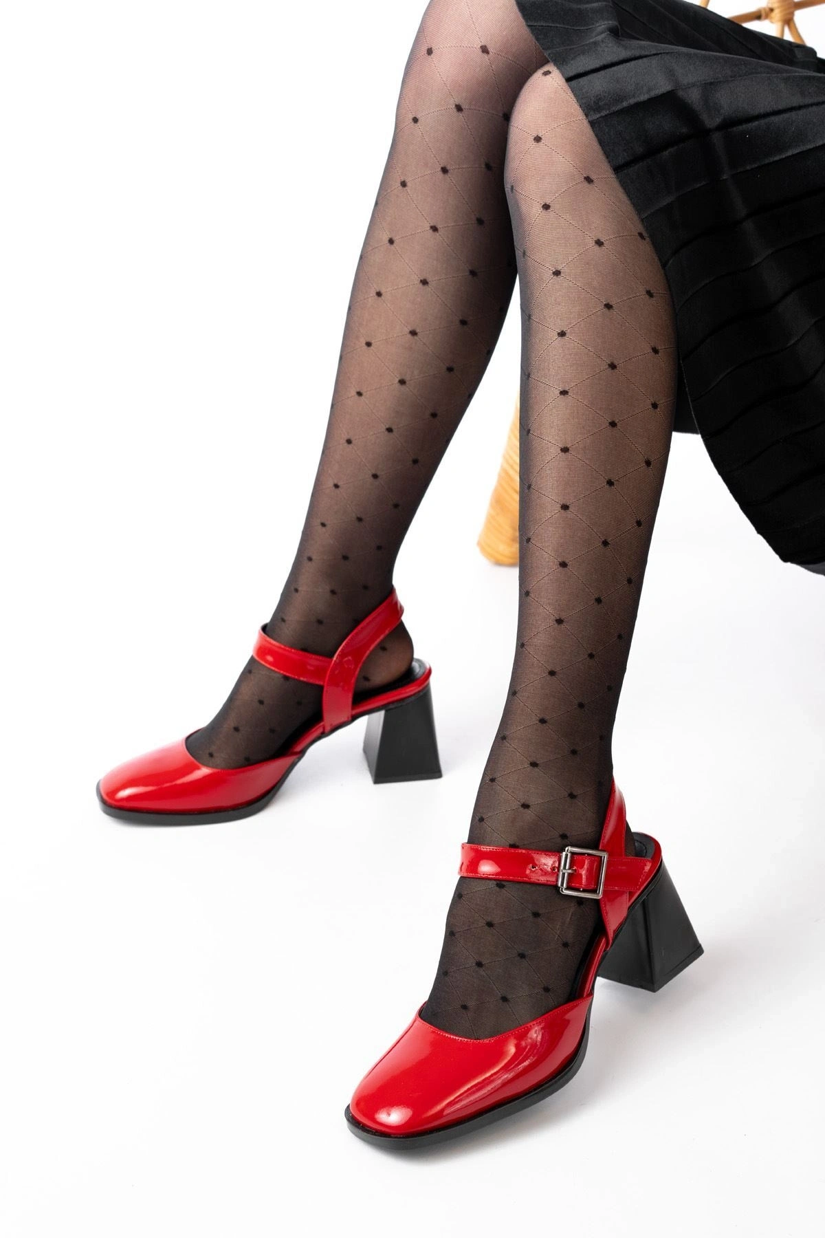 İNF-40450 Kırmızı Rugan Günlük Arkası Açık Topuklu Ayakkabı