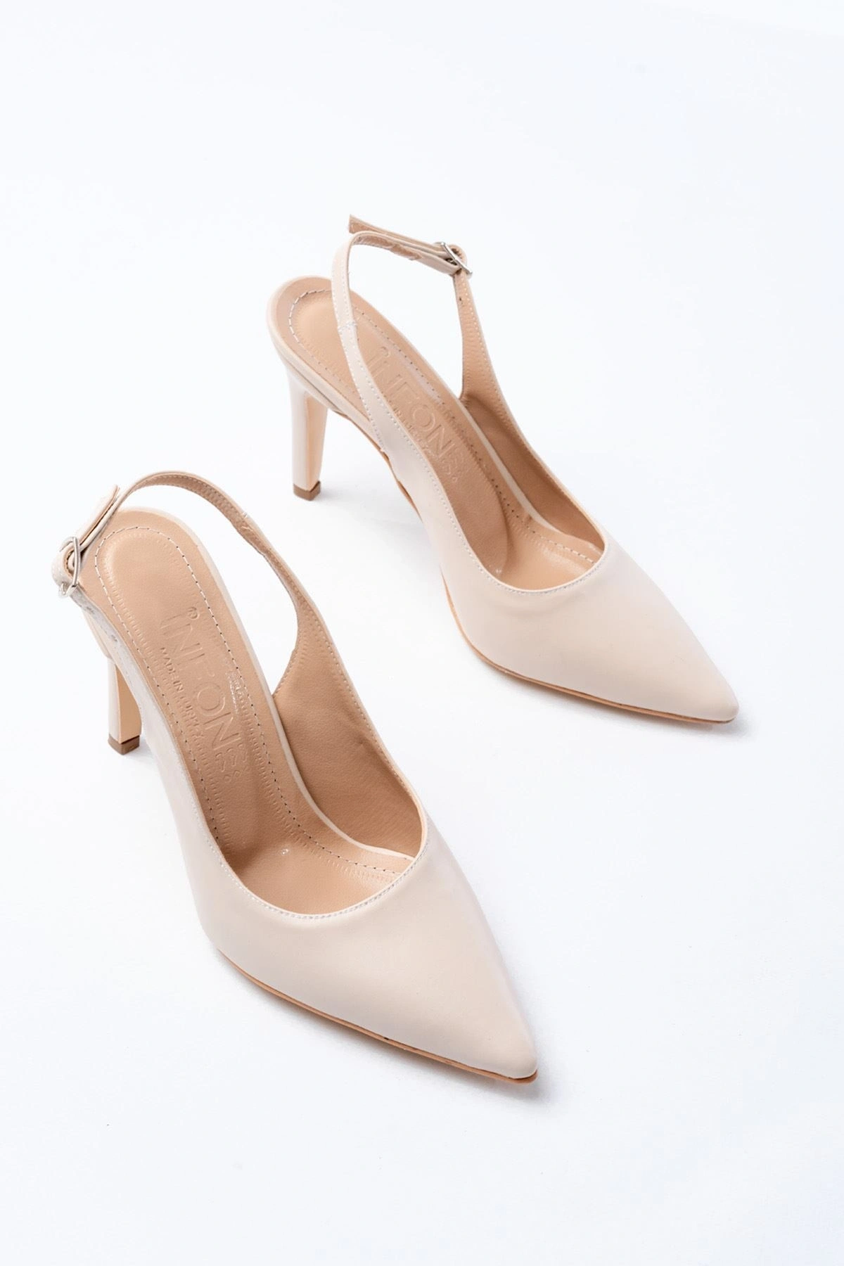 ST-1153 Bej Günlük Arkası Açık 9 cm Topuklu Kadın Ayakkabı