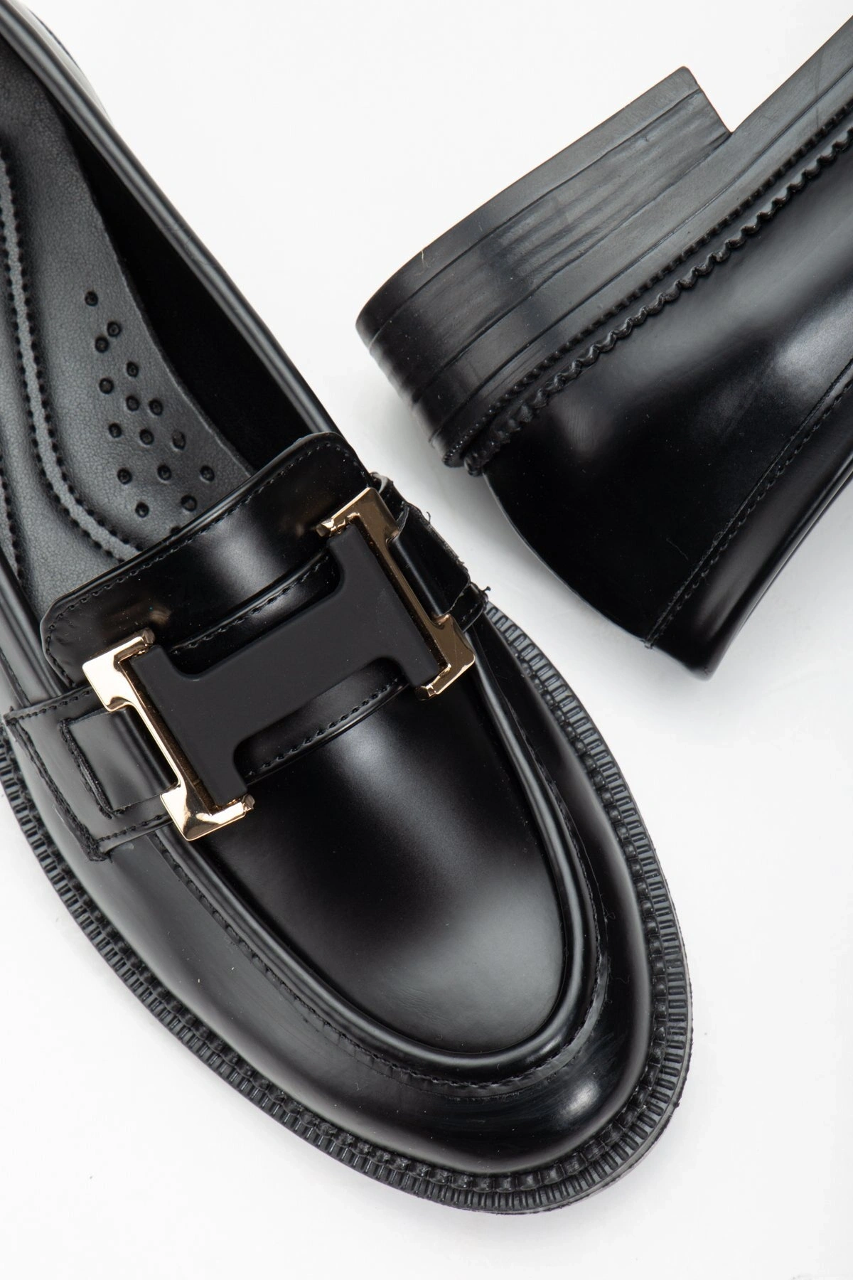 Anna Ortopedik Taban Siyah Mat Deri Loafer