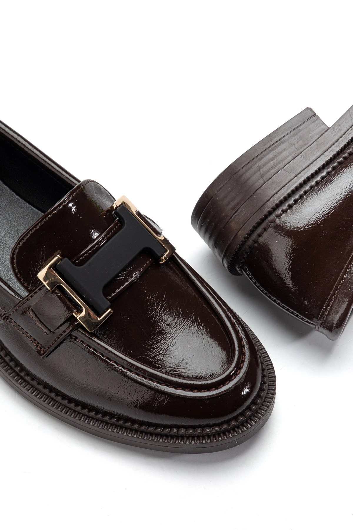 Anna Ortopedik Taban Acı Kahve Rugan Deri Loafer