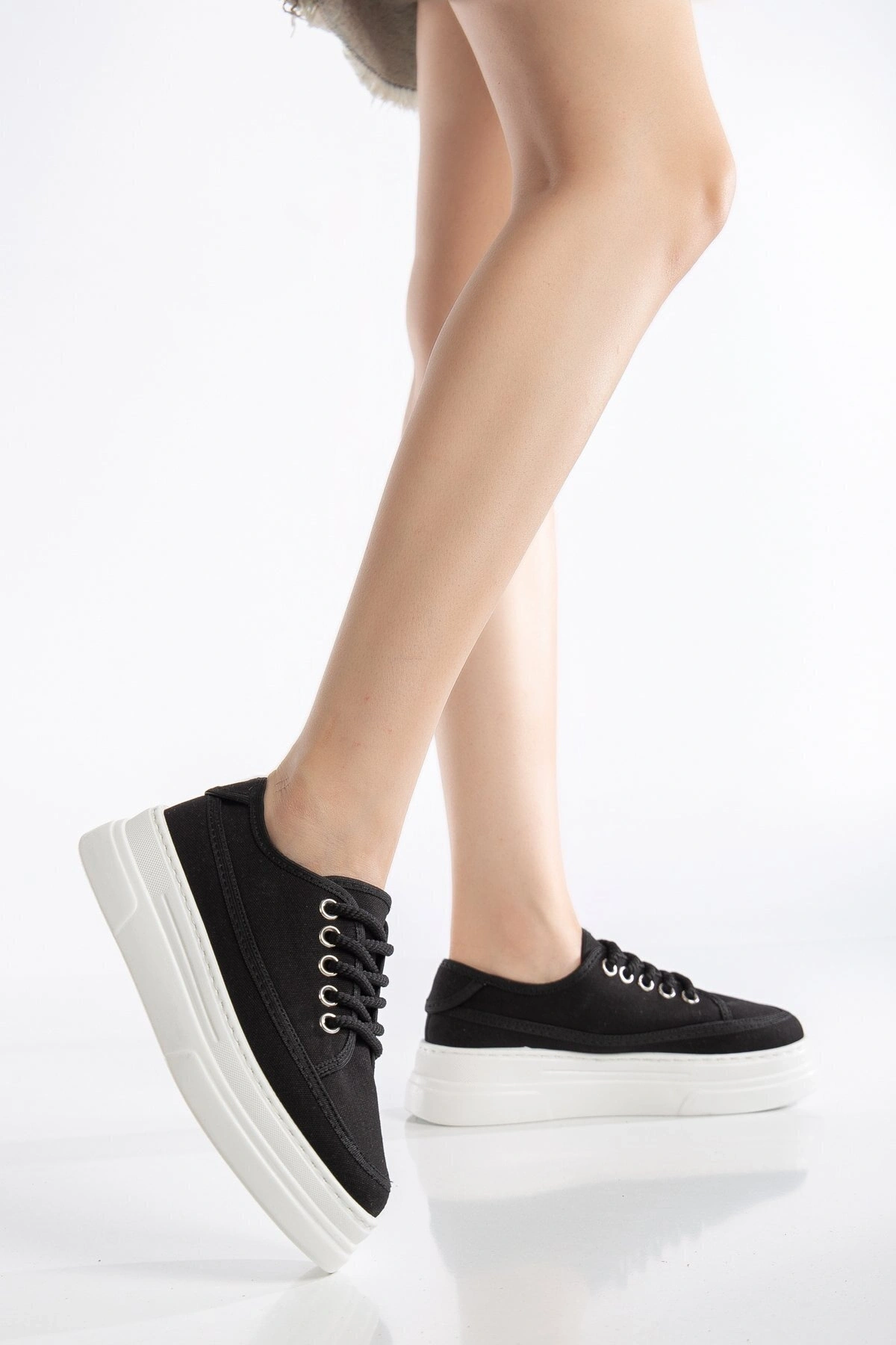 Angel Keten Kadın Siyah Yüksek Taban Sneaker