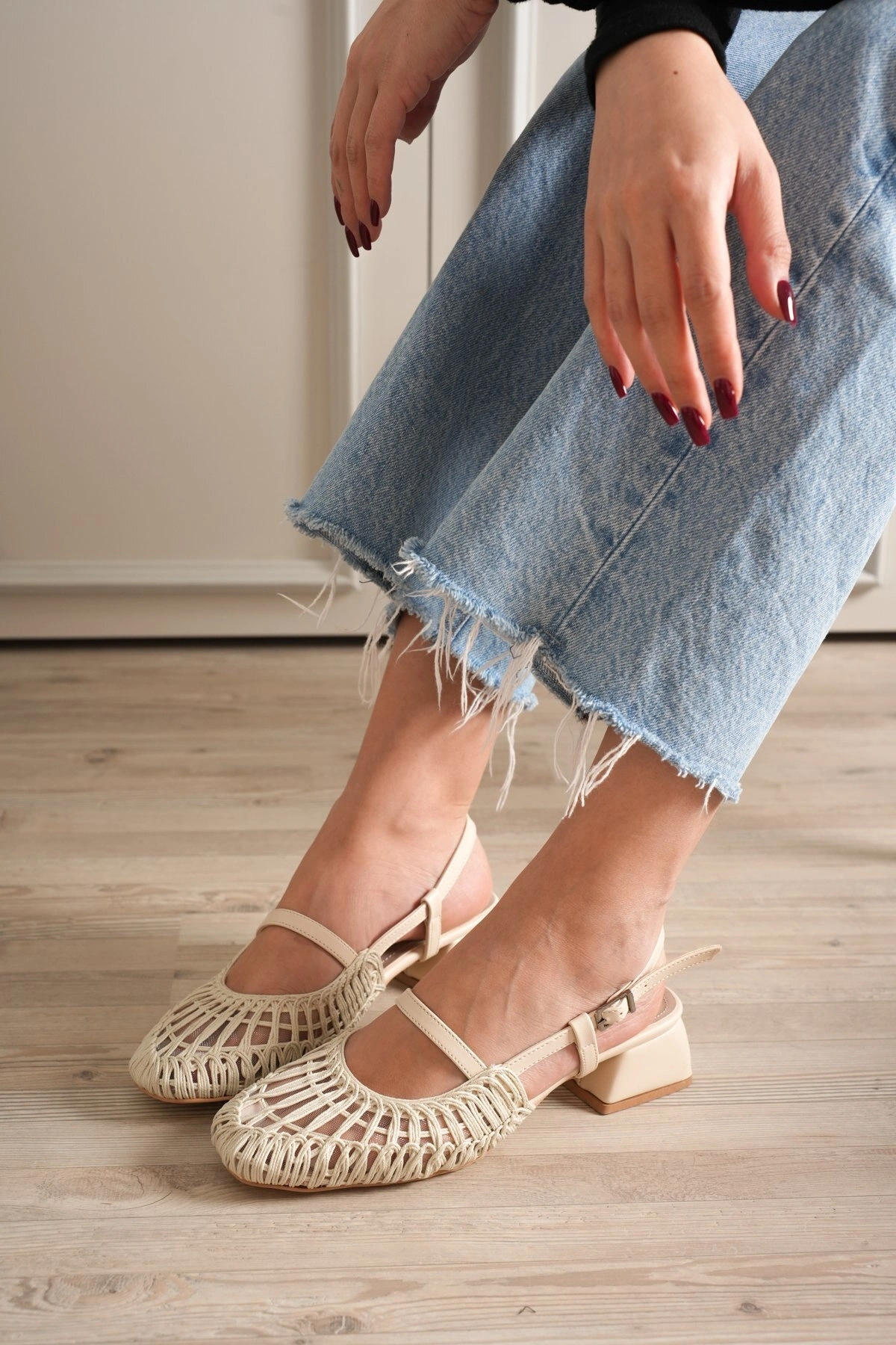 Lusia Örme Topuklu Bej  Kadın Babet