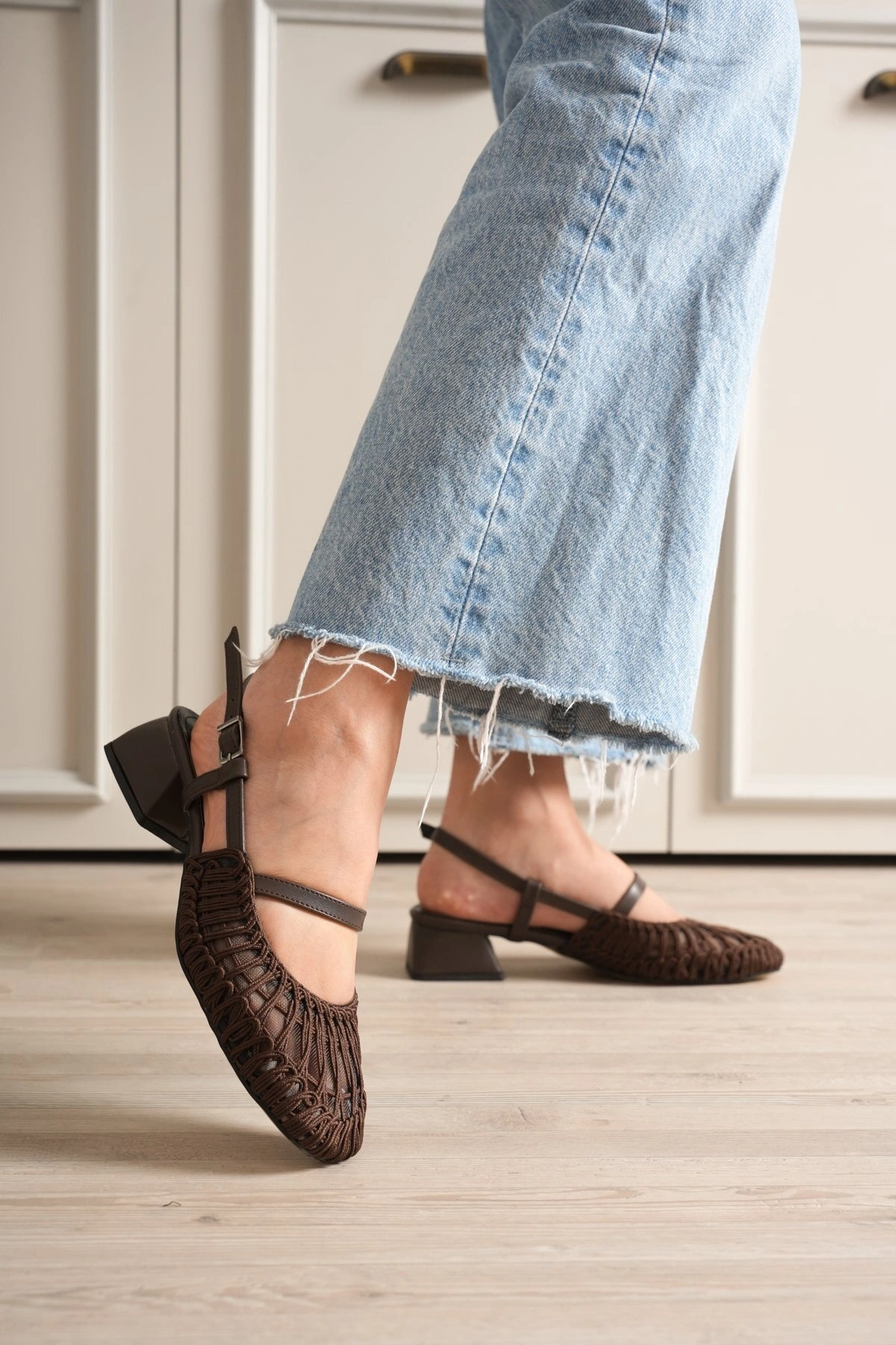 Lusia Örme Topuklu Acı Kahve Kadın Babet