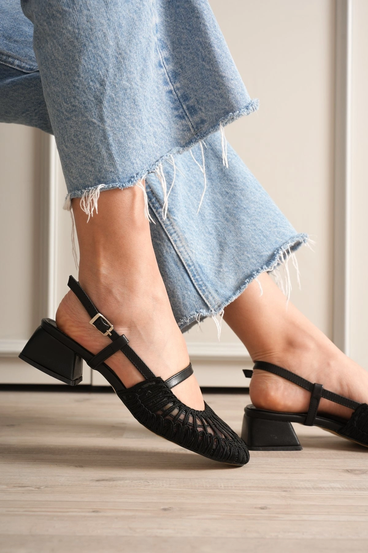 Lusia Örme Topuklu Siyah Kadın Babet