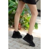 Mini İçi Kürk Astarlı Siyah Alçak Taban Bağcıklı Rahat Kadın Bot