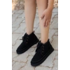Mini İçi Kürk Astarlı Siyah Alçak Taban Bağcıklı Rahat Kadın Bot