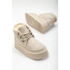 Lady İçi Kürklü Kalın Taban Bağcıklı Bej Ten Rahat Kadın Bot