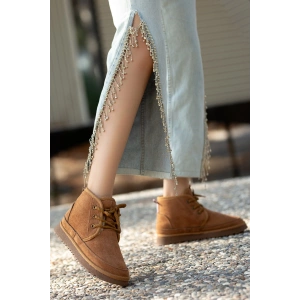 Mini İçi Kürk Astarlı Taba Alçak Taban Bağcıklı Rahat Kadın Bot